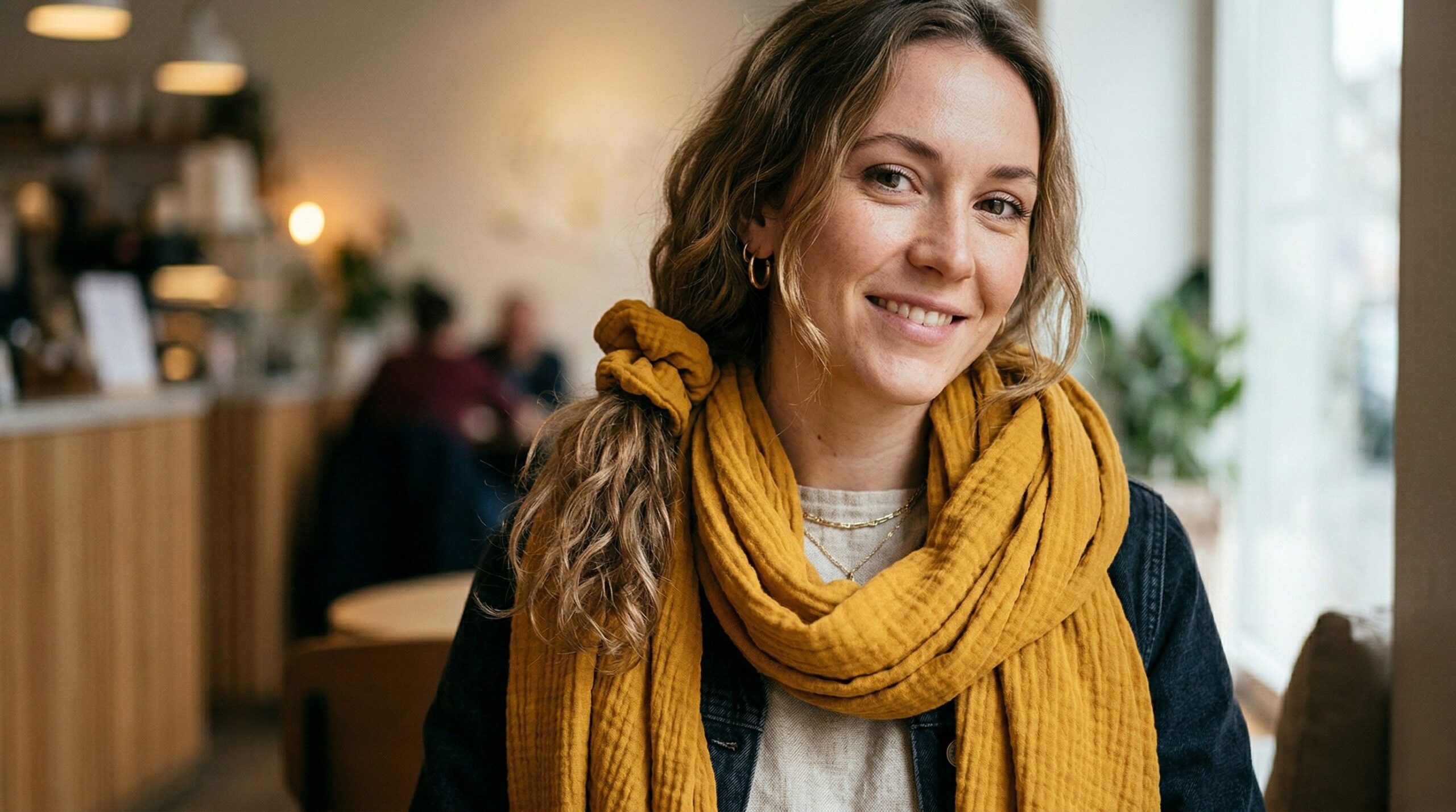 Frau mit Musselin accesoire